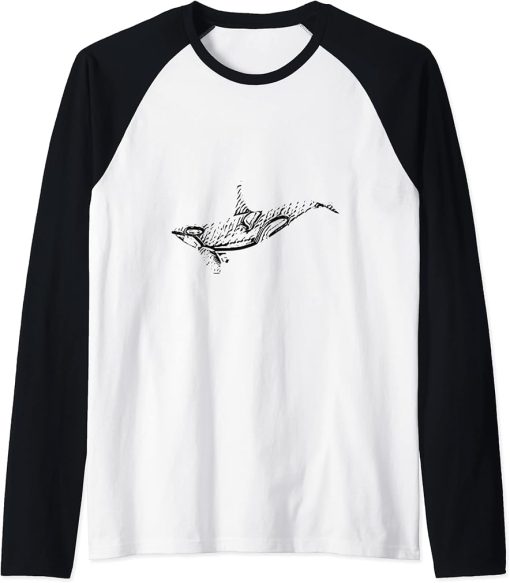 Orca Motif Whale Ocean Predator Animals Design Orcas Raglan Baseball Tee